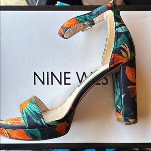 Nine West Floral Women's Heels - Black and Orange